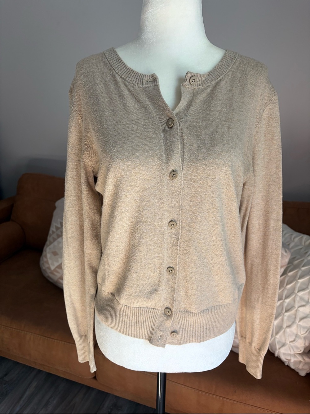 GAP Cashsoft Beige Button-Front Knit Cardigan